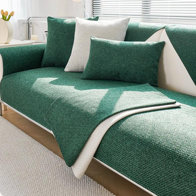 1PC Nordic Cotton Linen Sofa Cover Solid Color Non-slip Sofa Cushion All Seasons Universal L Couch Slipcover for Living Room