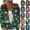 Women's Halloween Long Sleeve Knit Cardigan Button Up Sweater Skeleton and Pumpkin Musical Print Lightweight Outerwear for Fall and Winter