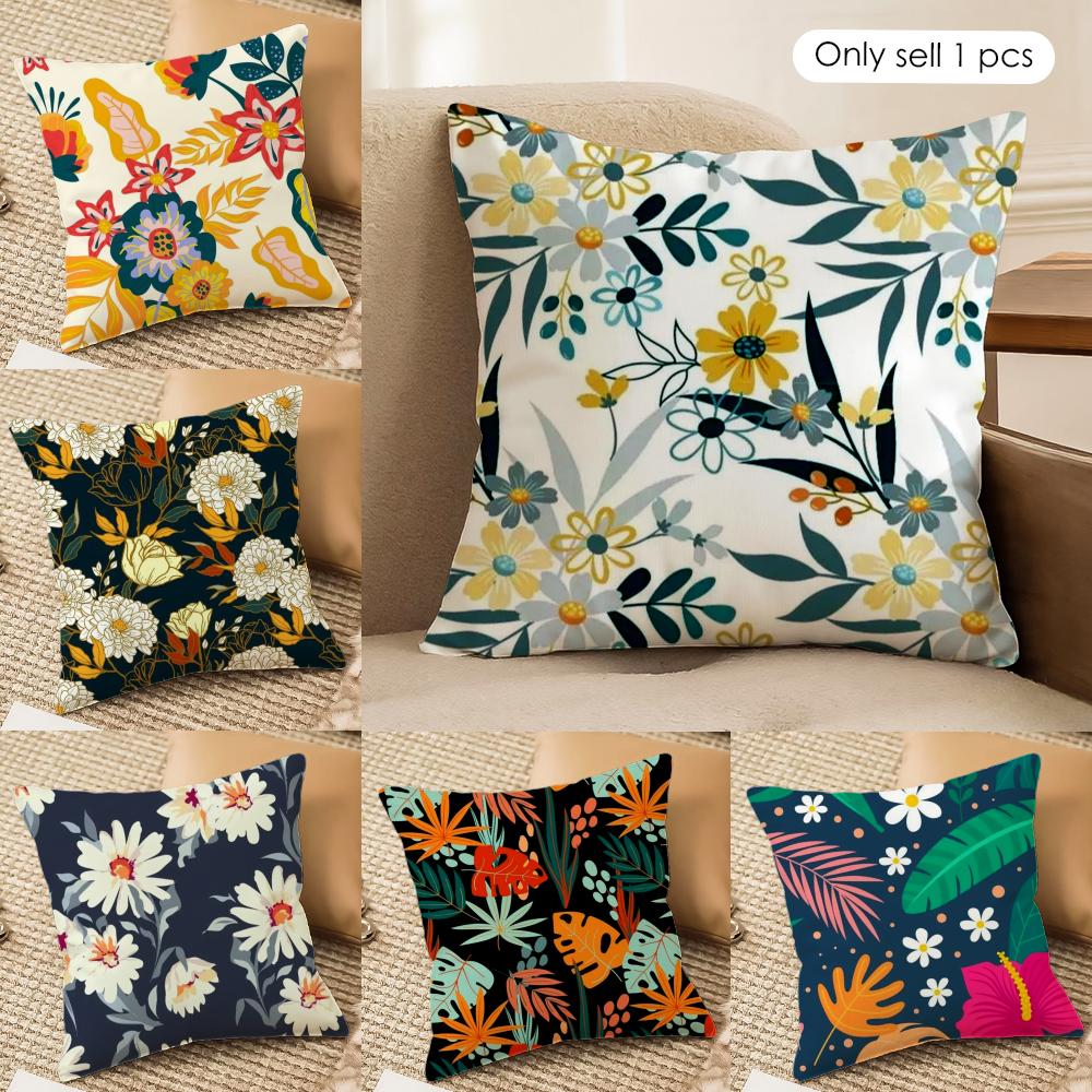 Classic Fresh Floral Pattern Cushion Cover Short plush Doublesided Print Square Throw Pillow Covers Sofa Home Cushion Decor