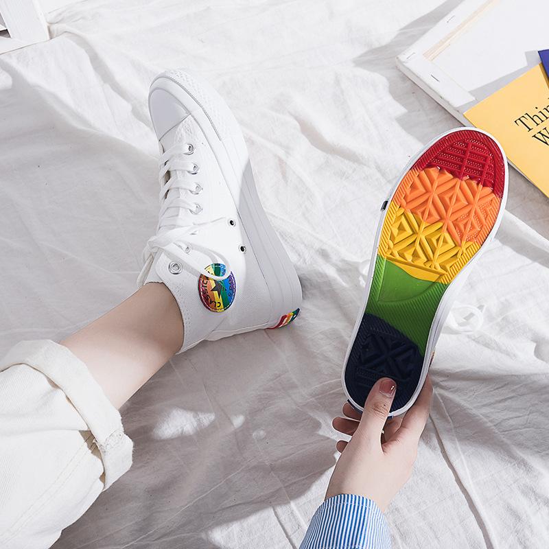 Женские парусиновые кроссовки Rainbow High Top парусиновые туфли Модные летние кроссовки Женские кроссовки Вулканизированная обувь Плоские туфли Белые туфли