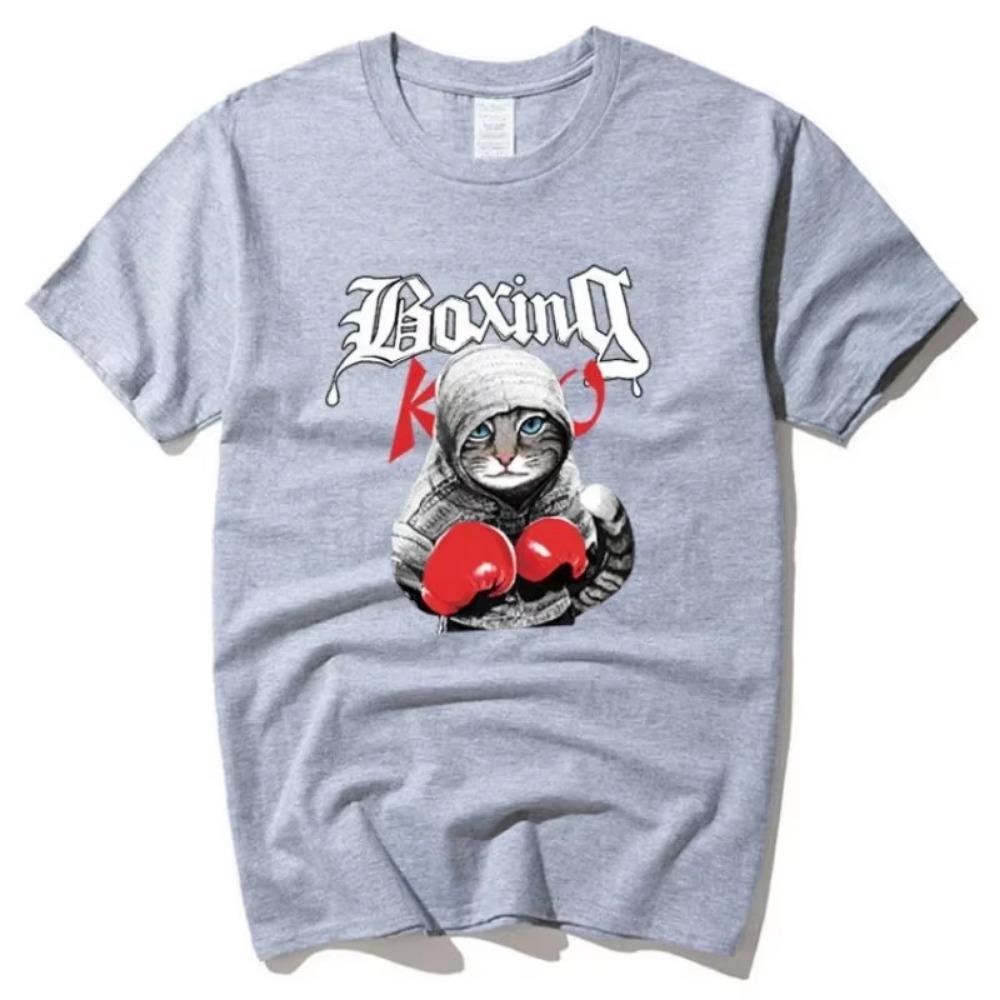 2018 Новая летняя футболка с короткими рукавами для мужчин с изображением кота в стиле бокса, женская модная студенческая футболка Harajuku из чистого хлопка, свободная посадка