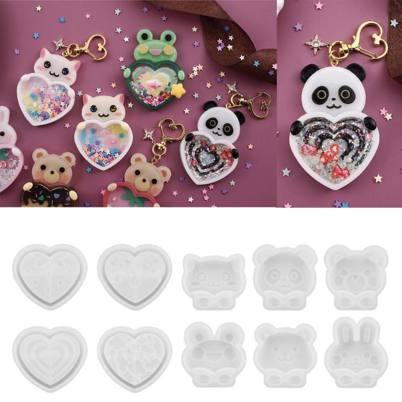 Crystal Resin Animal Molds Adorable Shaker Pendants Silicone Moulds with Cute Bear and Heart Shape