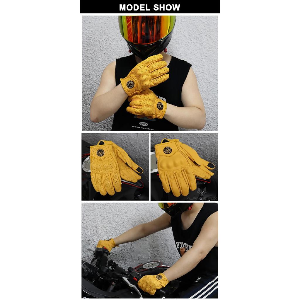 Breathable Motorcycle Gloves Genuine Leather Perforated Guantes Touch Screen Moto Motorbike Cycling Racing Men Women Goatskin