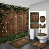 1/4pcs Luxury Rustic Wood Waterproof Shower Curtain Set Decorative Bathroom Set Non-Slip Carpet Toilet Cover Bath Mat And 12 Hooks
