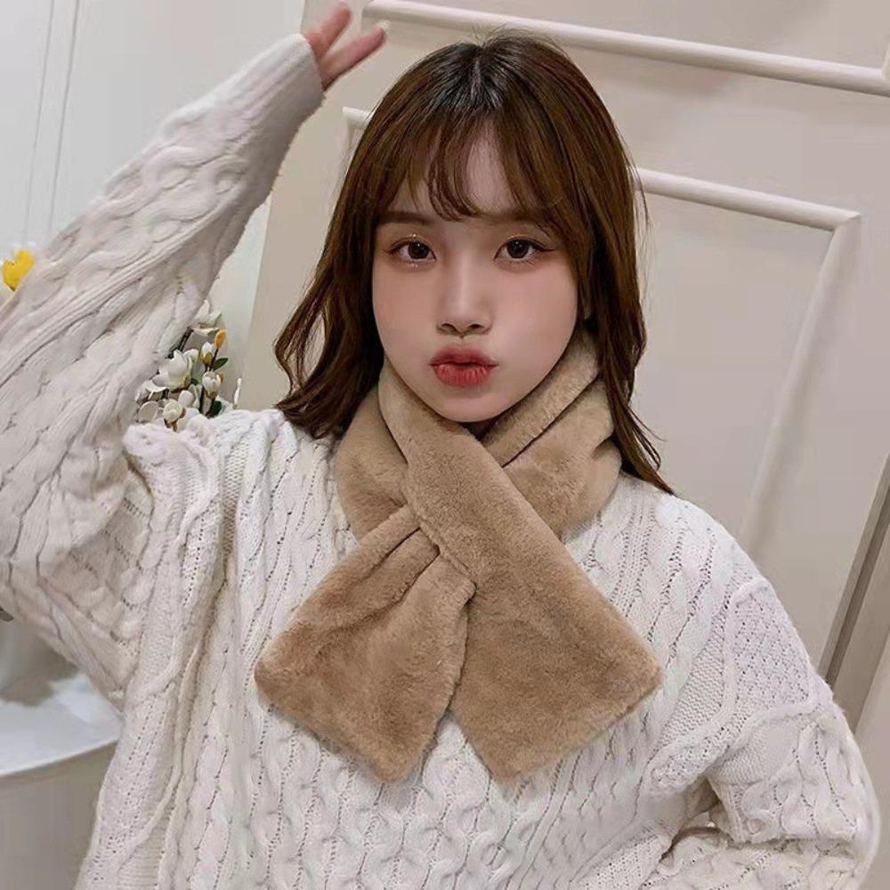 Neckerchief Wrap Winter Girl Faux Rabbit Fur Plush Neck Warmer Warm Scarf Cross Scarf Plush Scarf