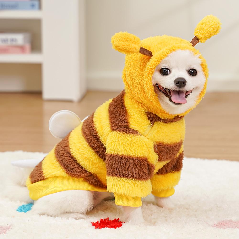 Pet Clothes Dog Cat Supplies Autumn and Winter Bee Transformation Teddy Bigbear French Door Fleece New Medium Dog