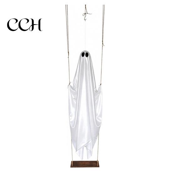 Porch Spooky Atmosphere Hanging Swinging Ghost Halloween Decoration, LED Light Up Large Pendant with Remote Control for Outside Garden Yard