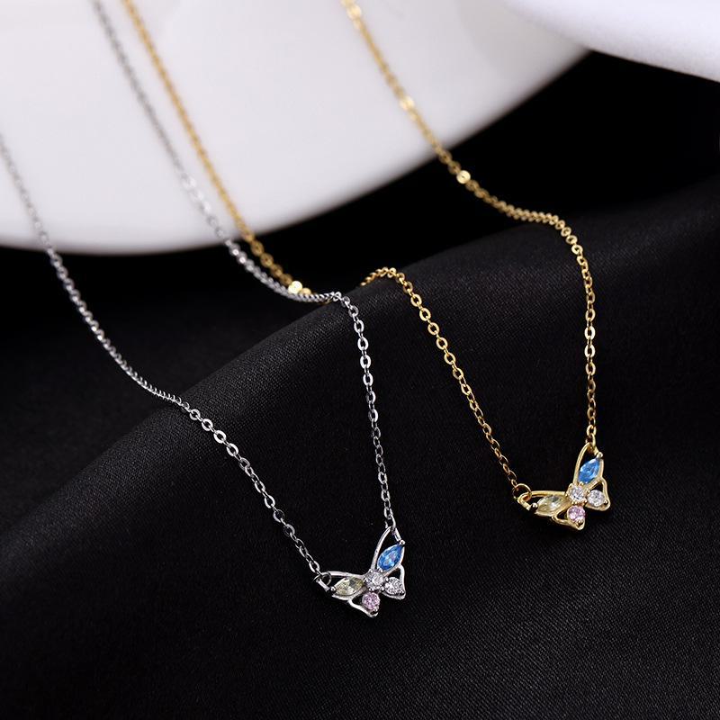 Banyan Tree S925 Silver Butterfly Necklace for Women - Elegant Retro Clavicle Chain