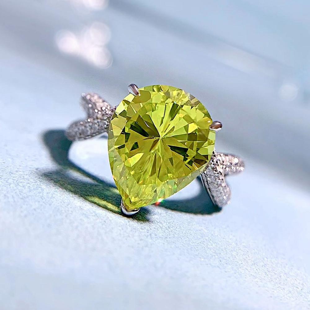 Модное кольцо из белого золота 18 карат с грушей 10*12 мм, граненый сапфир, кольцо с драгоценным камнем, обручальное, юбилейное, ювелирное изделие из стерлингового серебра 925 пробы