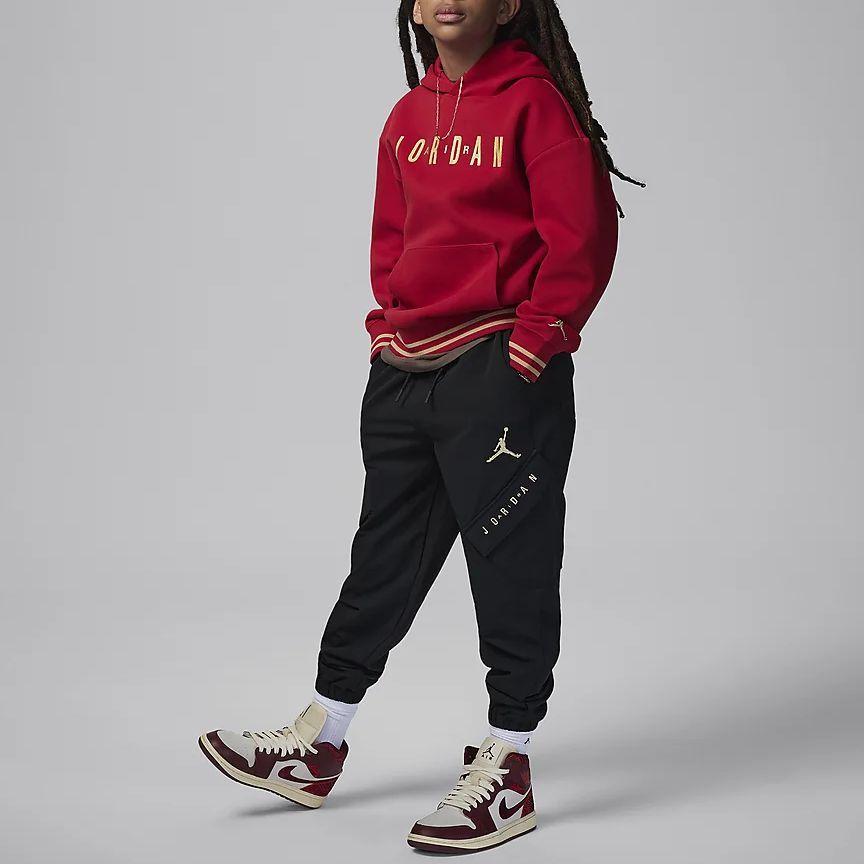 Jordan MJ Chinese New Year Logo Embroidered Lace-Up Casual Cuffed Knit Joggers Kids Joggers Black HJ8052-010