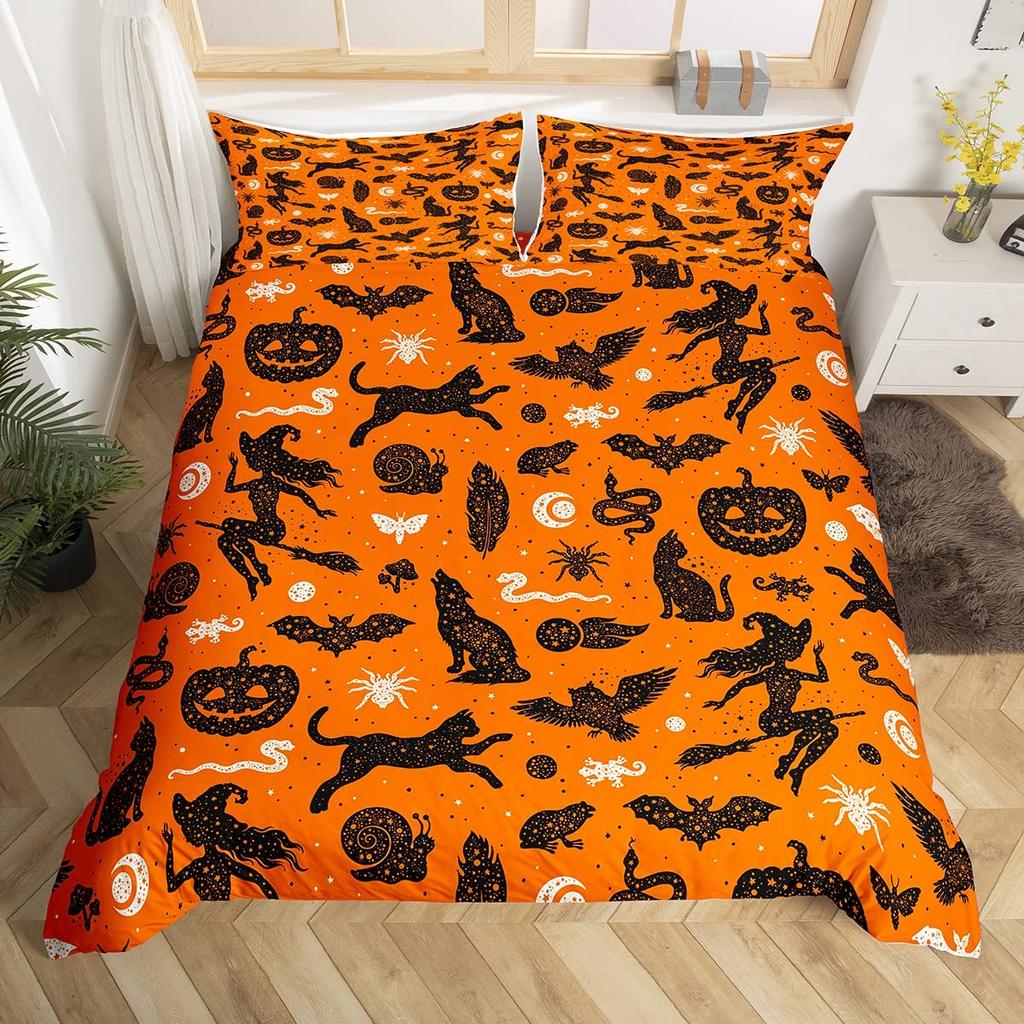 Хэллоуин Готика Черный Кот Король Королева Пододеяльник Блестящий Лунный Комплект постельного белья Ужасный Жуткий Пододеяльник Полиэстеровый Пододеяльник
