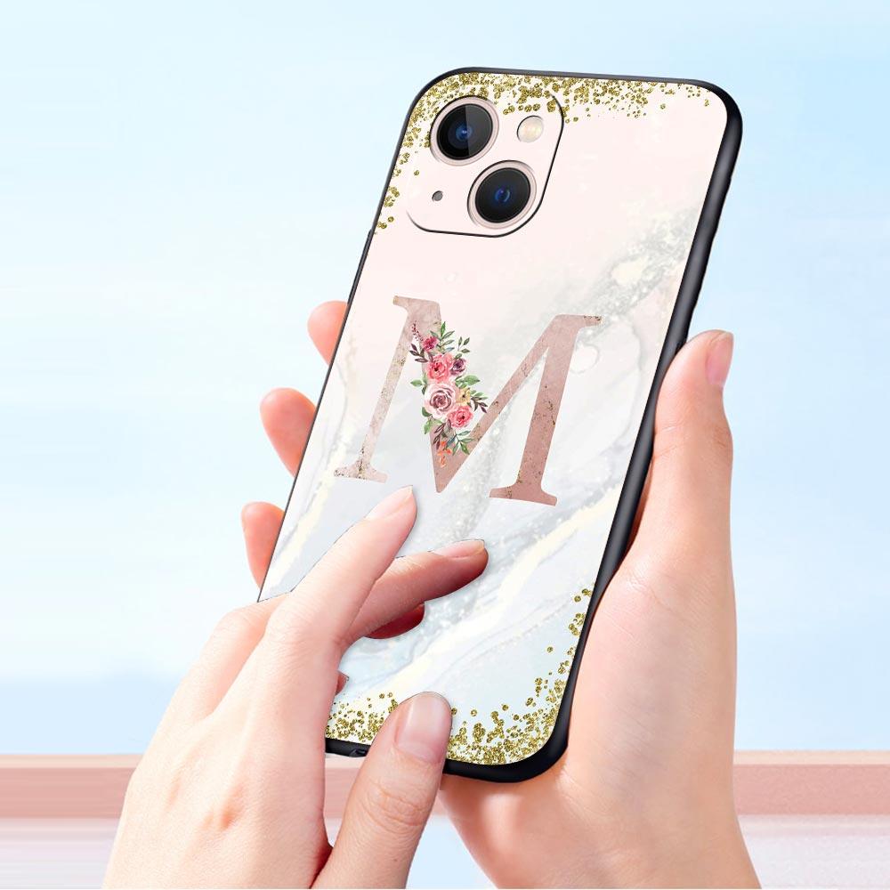 Цветы Буква Чехол для телефона Для iPhone 17 16 15 Pro Max 11 12 13 14 7 8 Plus SE 2020 X XR XS Чехол Мягкий Черный