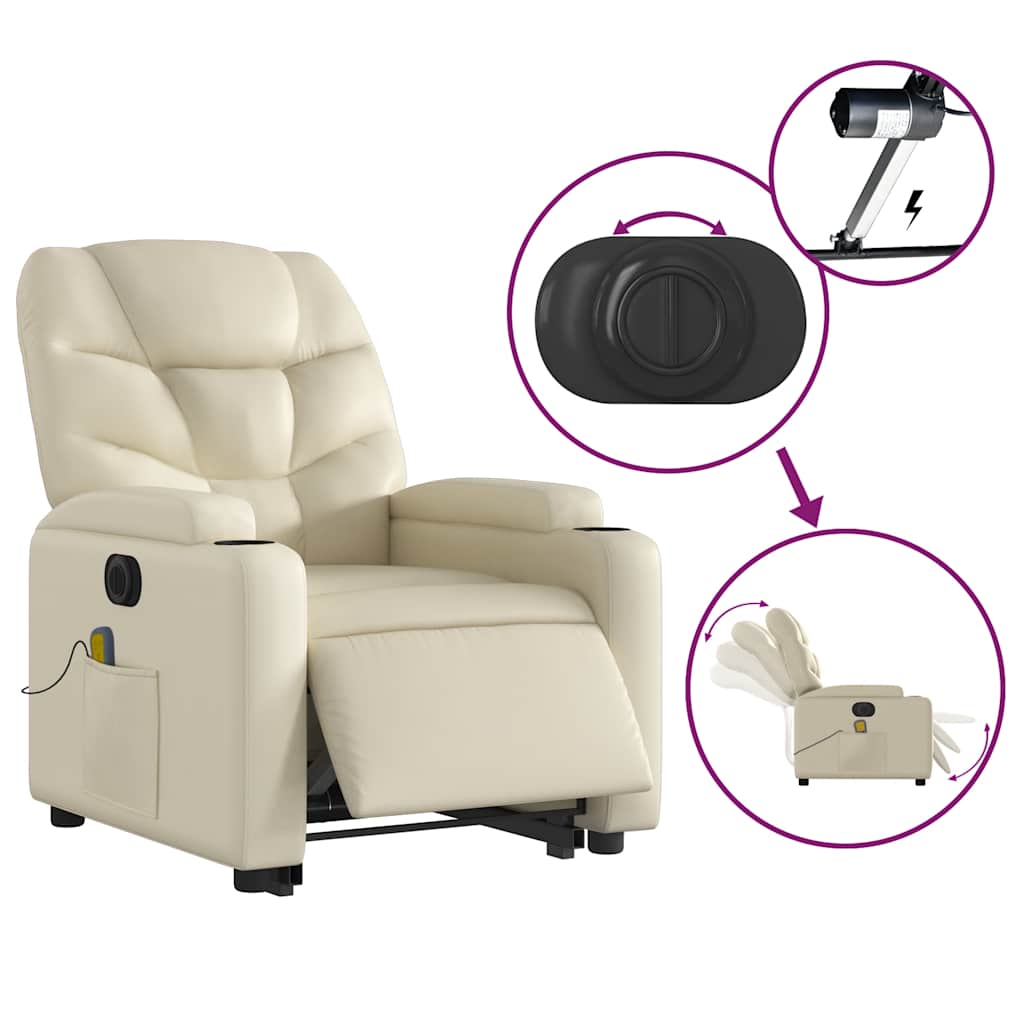 Electric Massage Recliner with Rising Function Cream Faux Leather