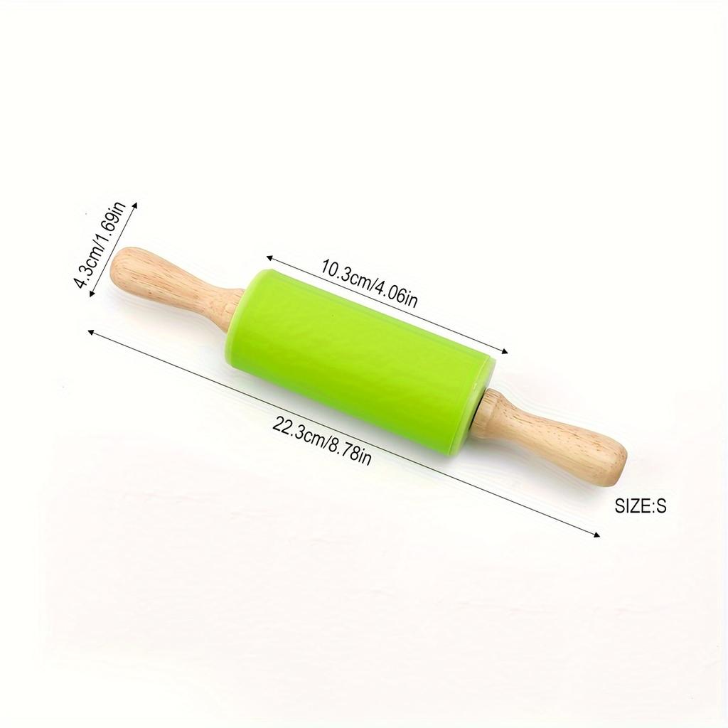 1pcs Silicone Rolling Pin With Solid Wood Handle, Household Rolling Pin, Non-stick Dumpling Flour Kneading Baking Tool Kitchen Tool