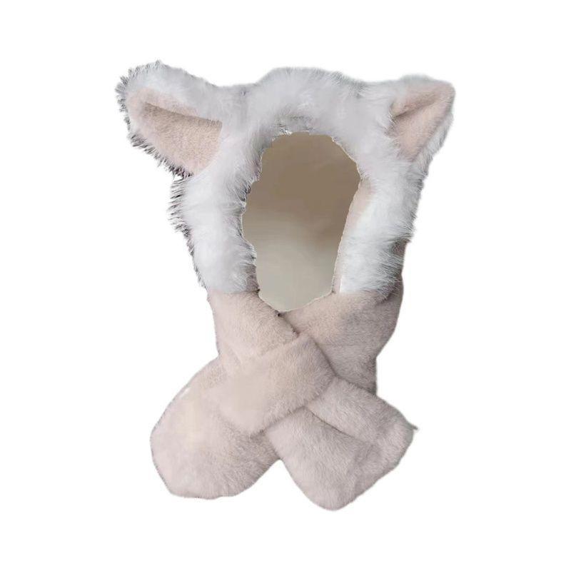 1 шт. шапка-шарф из лисьего меха, цельный женский зимний шарф с капюшоном, симпатичная защита ушей, велосипедная холодная шапка, теплая и ветрозащитная