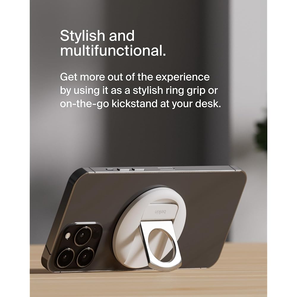 Belkin 3-in-1 Continuity Camera Mount for MacBook, Converts iPhone into a Webcam [Magnetic/Phone Ring/Bunker Ring/Phone Stand Function], Elastic Mater