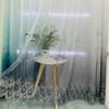 Flower Golden Embroidered Sheer Voile Curtain with Top Lace Valance, Suitable for Living Room, Bedroom, Kitchen Home Decor