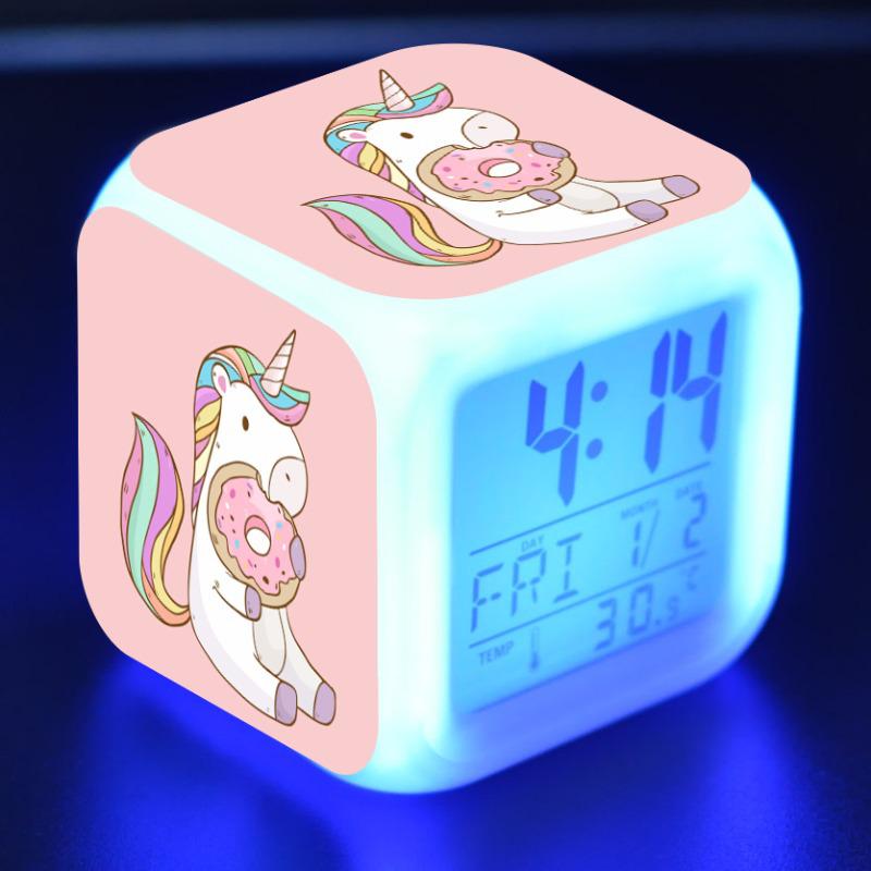 Обесцвечивание Единорог будильник креативный ночник светодиодные цифровые будильники студенческие настольные часы детские подарки