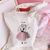 New Women's Casual Canvas Bag Pink Ballet Dance Girl Print Shopping Bag Lady Handbag Reusable Large Capacity Tote Bags