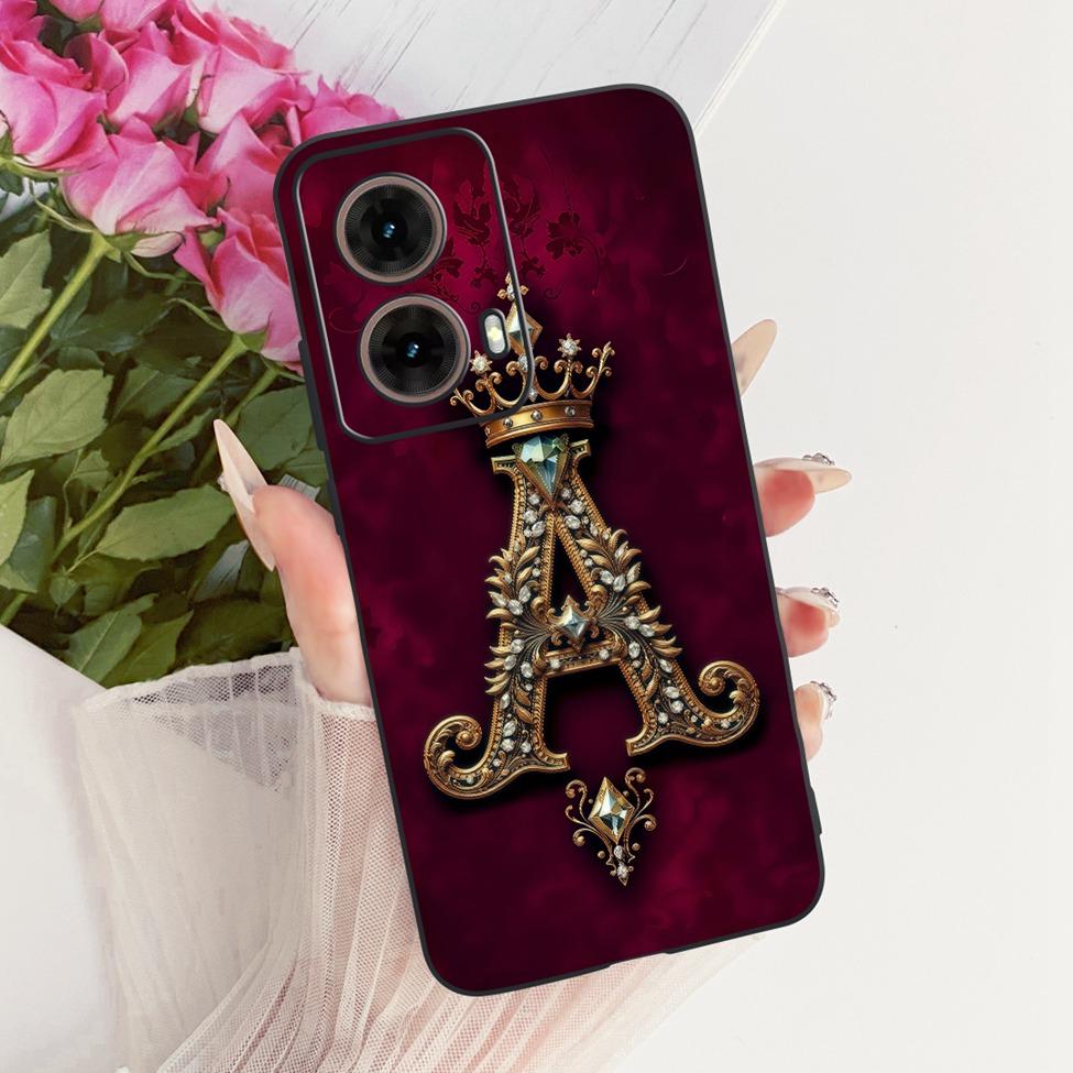 Чехол для Moto G85 XT2427-3 Силиконовый Роскошная Корона Буквы от A до Z 2D Плоский Рисунок Мягкий Корпус для Motorola Moto G85 Обложка
