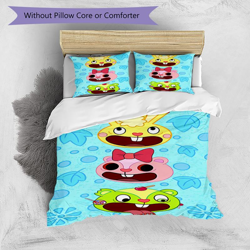 3pcs Happy Tree Friends5 pattern bedding set duvet cover set includes duvet cover &pillowcases, perfect all season bedroom decoration & gift