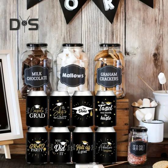 8 шт. охлаждающих чехлов для банок на выпускной, черные и золотые крышки для банок объемом 12 унций, подарок выпускникам 2025 года на выпускной в медицинском колледже