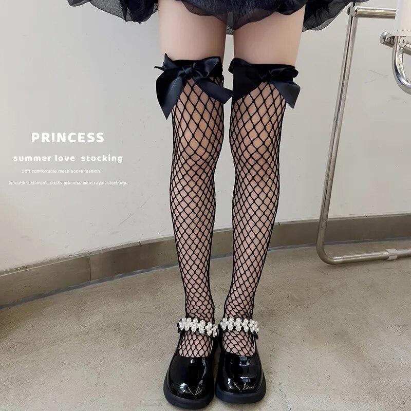 Children Girl Calf Sock Lace Lolita White Black Color Knee High Sock for Kids Girl Summer Fishnet Mesh Sock Clothes Accessories