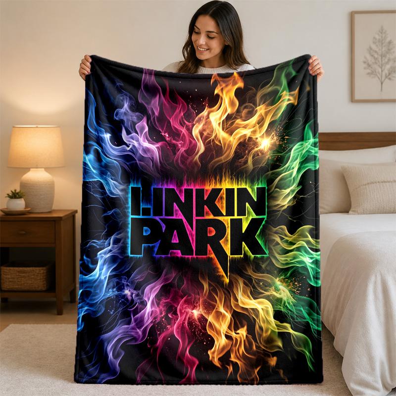 Linkin Park Print Flannel Blanket Cozy Lightweight Plush Throw Blanket For Bed Sofa Household Use