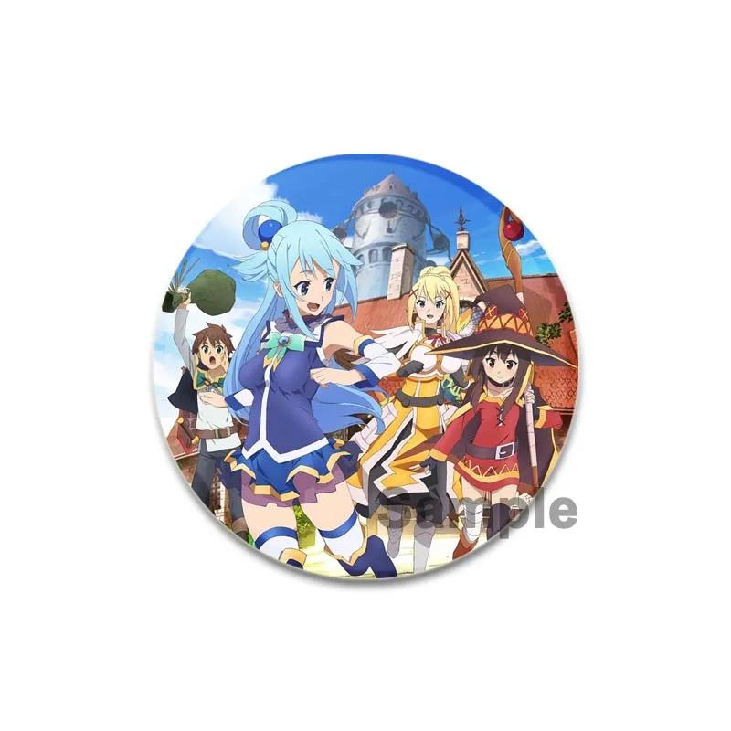 32/44/58 мм аниме KonoSuba значки Megumin Aqua значок ручной работы брошь нагрудник для рюкзака одежда аксессуары подарок