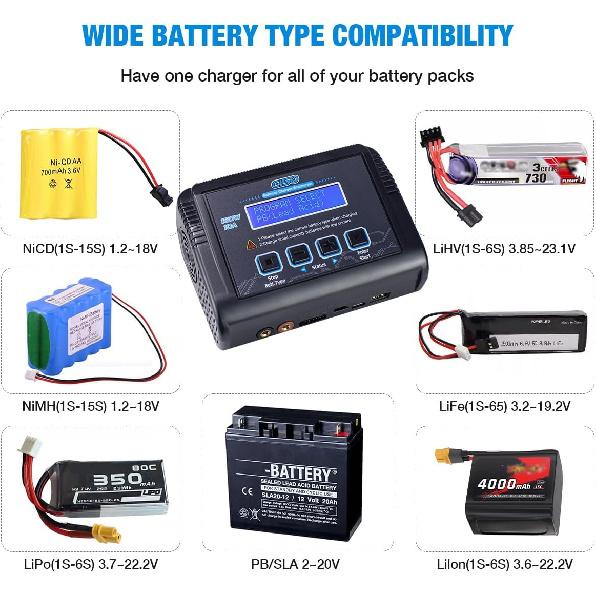 LiPo Battery Charger 150W 10A RC Battery Charger RC Car Charger Balance Charging Fast Charge Discharge Smart Charger for LiPo/Li-ion/Life