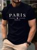 Мужская летняя свободная футболка PARIS Creative Letter Print, 100% хлопок, повседневная, облегающая, с круглым вырезом и короткими рукавами