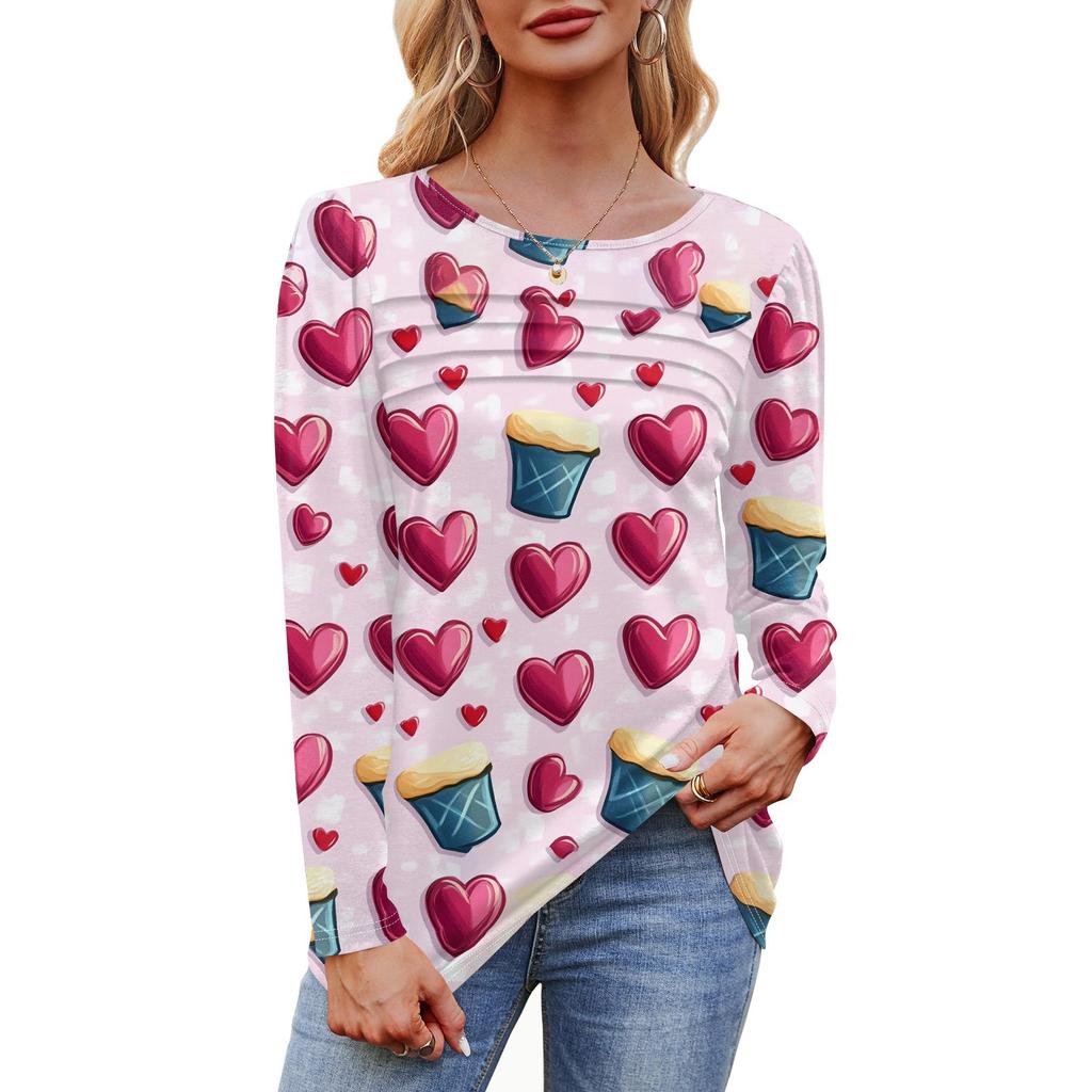 Женский свободный повседневный топ с круглым вырезом и длинными рукавами, модный топ