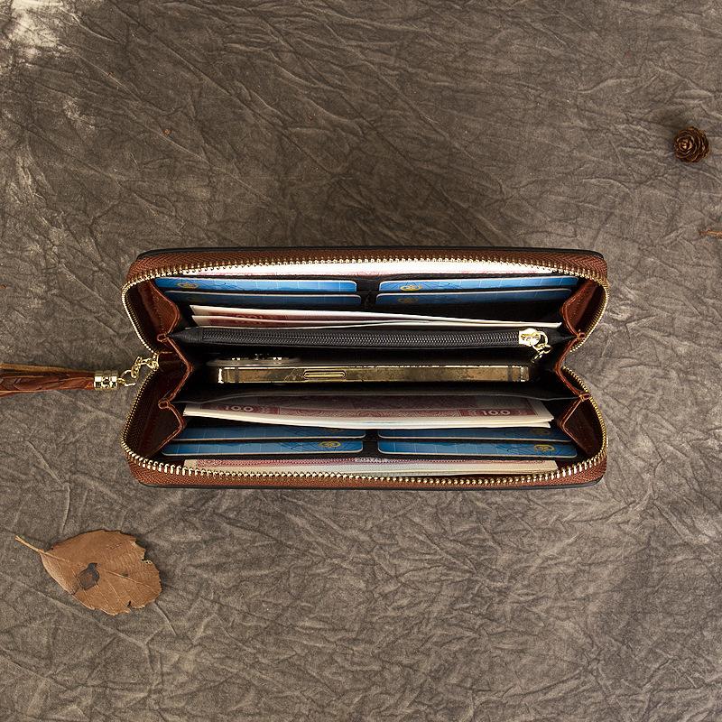 Кошелек ручной работы для женщин, большой емкости, первый слой из коровьей кожи, тисненый кошелек для монет, сумка для удостоверения личности с несколькими карточками