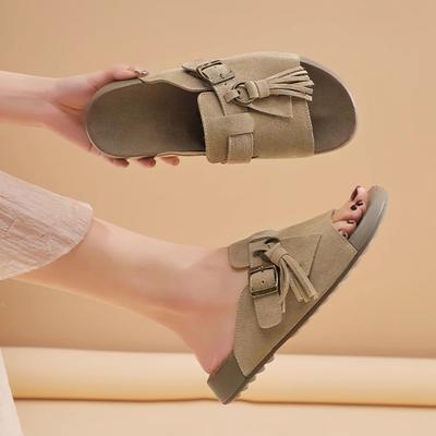 Универсальные лоферы с кисточками, повседневные, ленивые, кожаные, весенне-летние, новые летние сандалии для улицы, на одной педали, с открытым носком, женская обувь