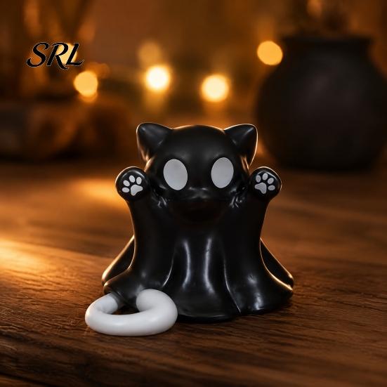 Versatile Home Display Decor 2 Pcs Halloween Ghost Statue, Cute Cat Figurine, Cartoon Small Desktop Decompression Toys Mini Spooky Kitten Ornament for