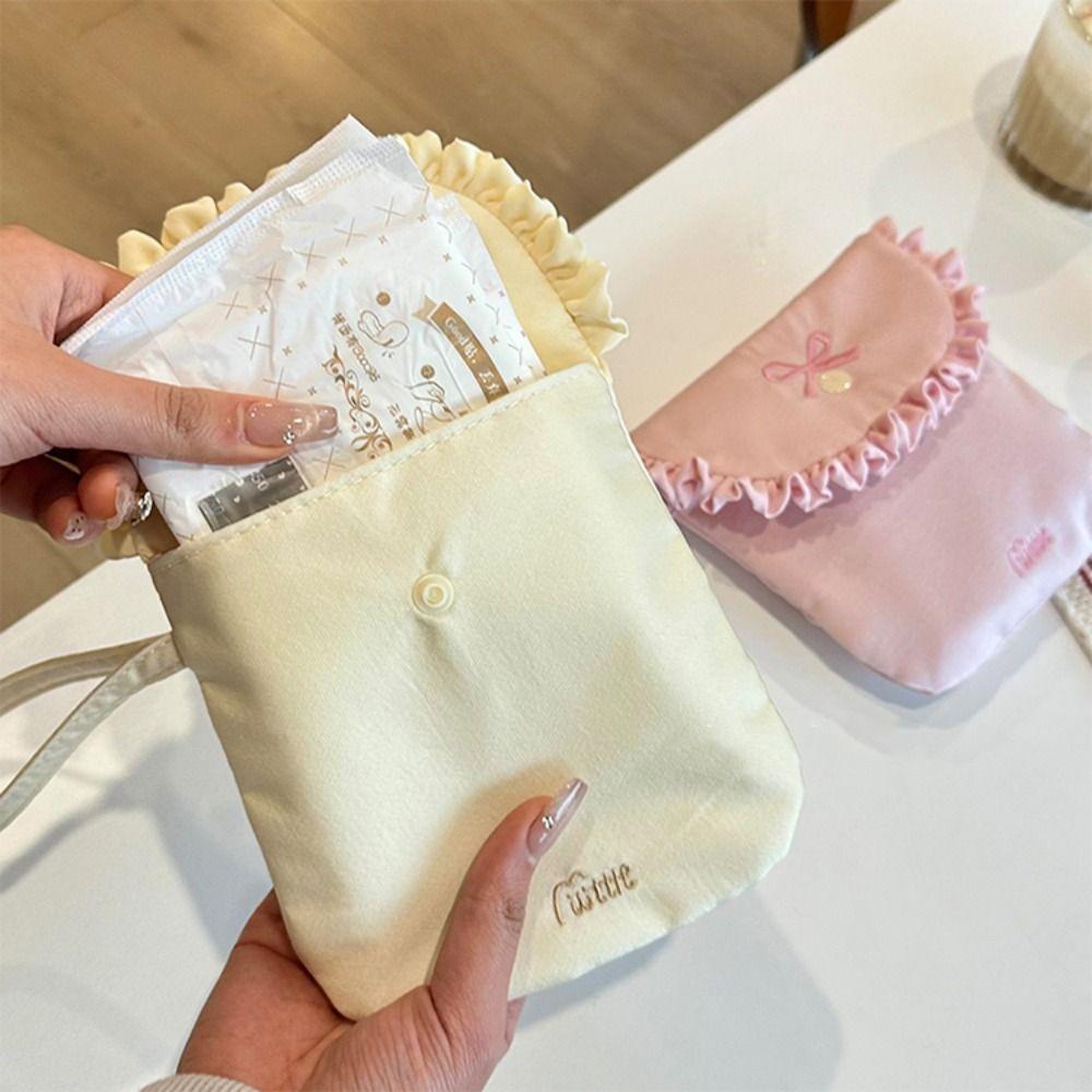 Large Capacity Mini Cosmetic Bag Bowknot Bow Makeup Bag Cute Sanitary Napkin Storage Bag Travel