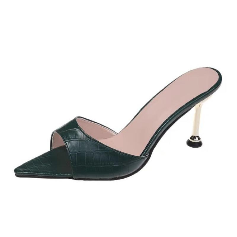 Женские туфли-мюли со змеиным принтом и ремешками на тонком высоком каблуке, сандалии, шлепанцы с острым носком, шлепанцы для вечеринок