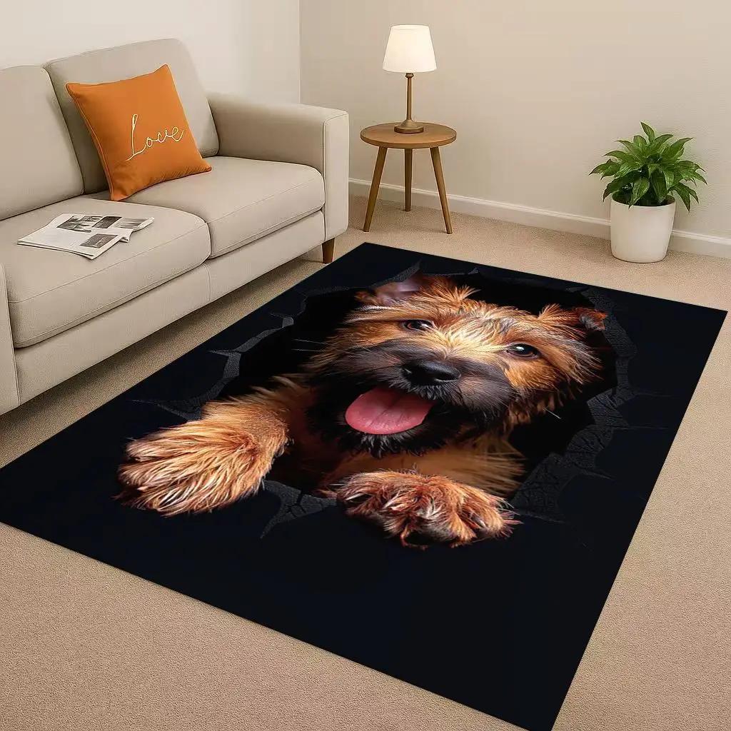 2026 New Breaking Wall 3D Illusion Dog Puppy Living Room Non-Slip Area Rug Carpet for Bedroom Playroom Sofa,Home Decor Doormat