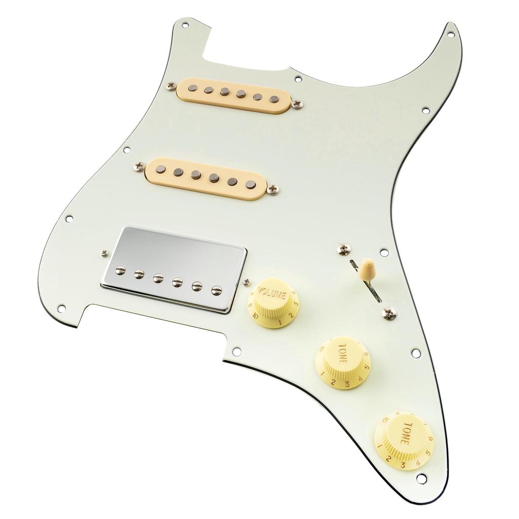 Musiclily Pro HSS ST Pickguard with Artec Alnico 5 Pickup Set for Strat Electric Aged White Pre-wired Guitar, 3-Piece