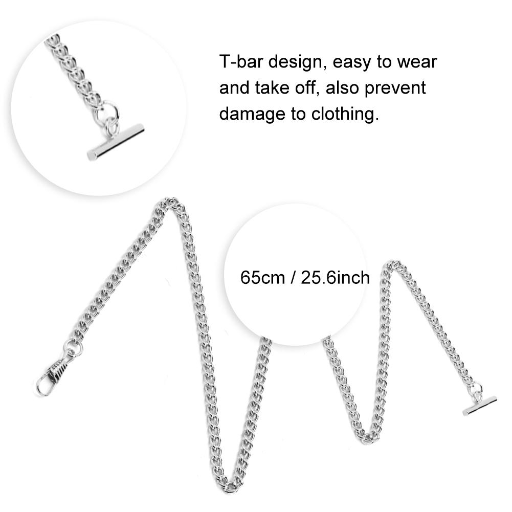 65 см Длина Ретро Т-образный Карманные Часы Цепь Подвеска Держатель Металлические Карманные Часы Аксессуары Серебро