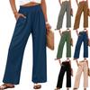 Women's Elastic Waist Wide Leg Pants Baggy Casual Stretch Palazzo Pants With Pockets