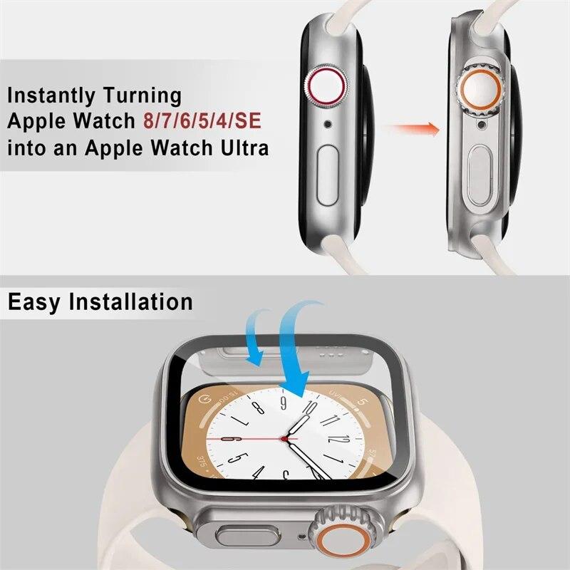 Tempered Glass Screen Protector For Apple Watch Case Series 9 8 7 6 5 4 3 Change To Ultra Iwatch Protective 45mm 44mm 41mm 40mm