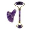 Natural Amethyst Jade Roller Gua Sha Set Gouache Scraper Board Face Lifting Anti-Wrinkle Beauty Skin Care Body Massage Tools