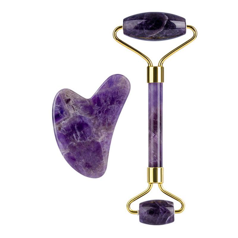 Natural Amethyst Jade Roller Gua Sha Set Gouache Scraper Board Face Lifting Anti-Wrinkle Beauty Skin Care Body Massage Tools