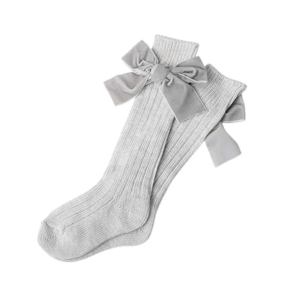 Kids Baby Girls Knitted Warm Knee High Stockings Bowknot Anti-Slip Mid Knee High Tube Soft Cotton Long Stockings