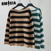 Осенне-зимний свитер, свободный повседневный свитер с длинным рукавом и воротником-стойкой, полосатый свитер для женщин