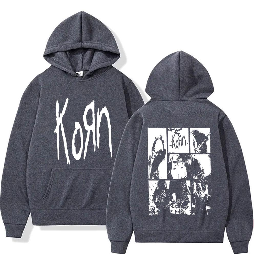 Альтернативная Nu Metal Рок-группа Korn Двусторонняя Худи с Графикой Мужская Готическая Винтажная Толстовка Свитшот Мужская Флис Хлопок Худи