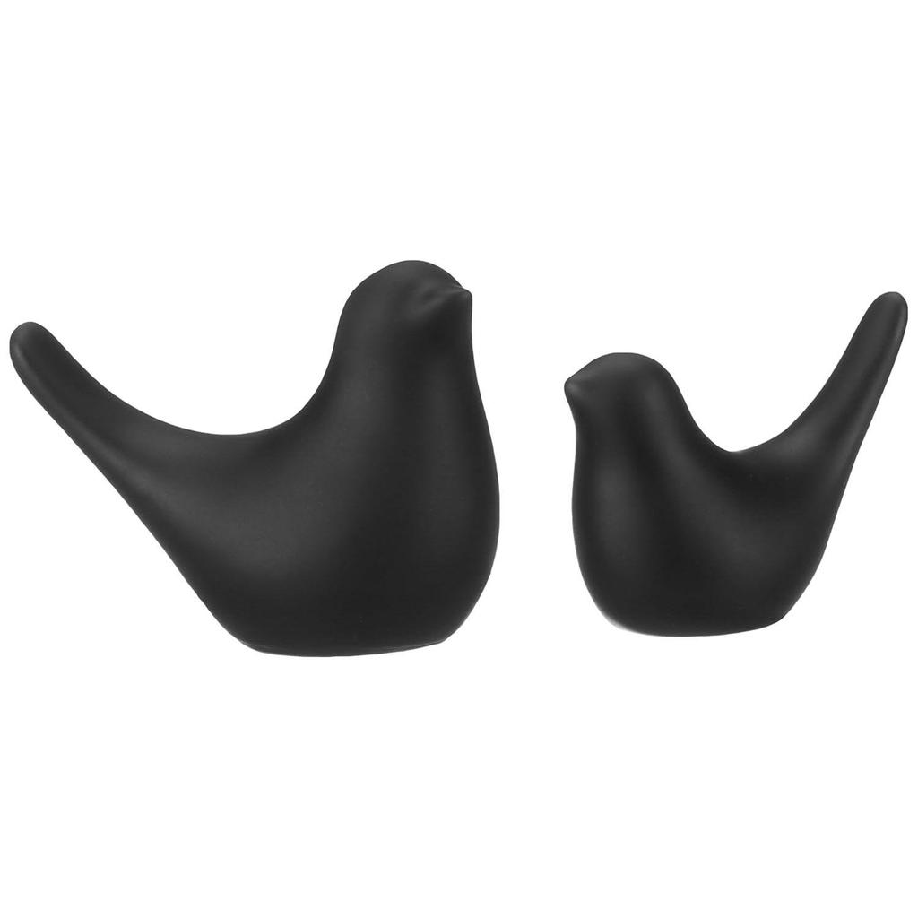 Creative Black Birds Matte Ceramic Figurines Home Decorations Accessories (Pack of 2, Black)
