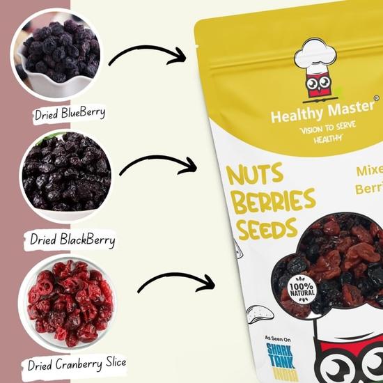 HEALTHY MASTER Видение служить здоровым Здоровый мастер Смешанные сушеные ягоды - 250 г | Натурально сушеные ягоды | Премиальные обезвоженные сушеные ягоды