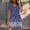 Летняя мода женские V-образный вырез короткий рукав пятнистый принт платье сексуальные короткие юбки платья